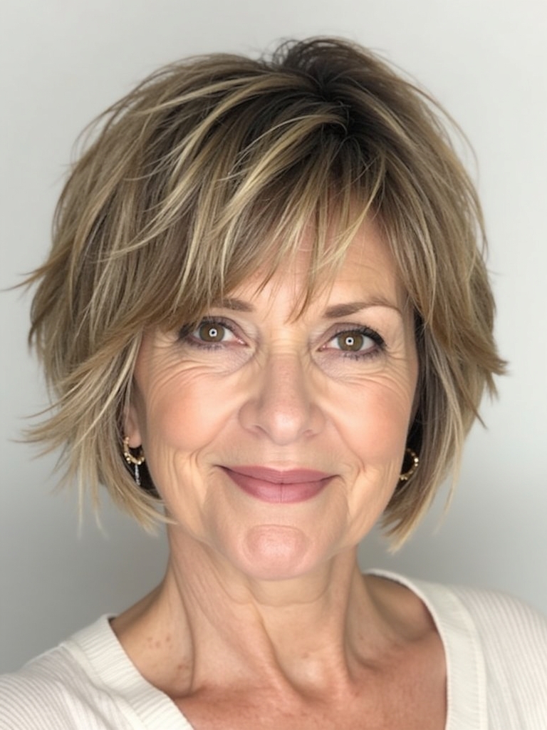 Hairstyles For Thin Hair Fine Over 50: Short Shag with Curtain Bangs