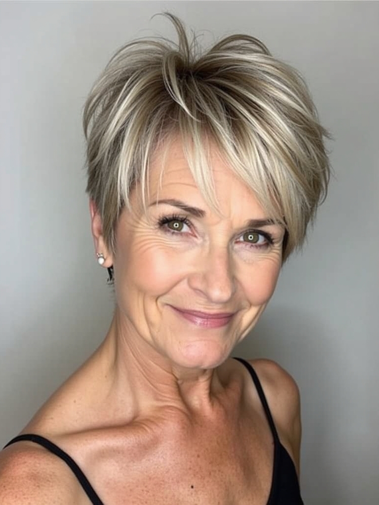 Hairstyles For Thin Hair Fine Over 50: Highlighted Bob with Textured Layers