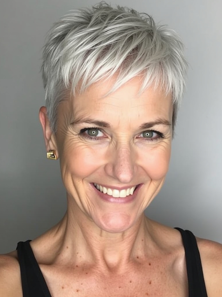 Hairstyles For Thin Hair Fine Over 50: Asymmetrical Pixie Cut with Side Bangs