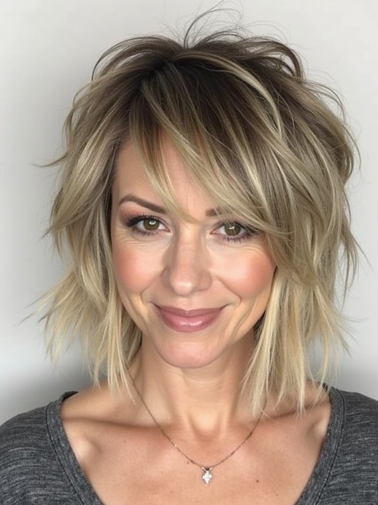 Hairstyles For Thin Fine Hair Over 60: Rounded Bob with Wispy Bangs