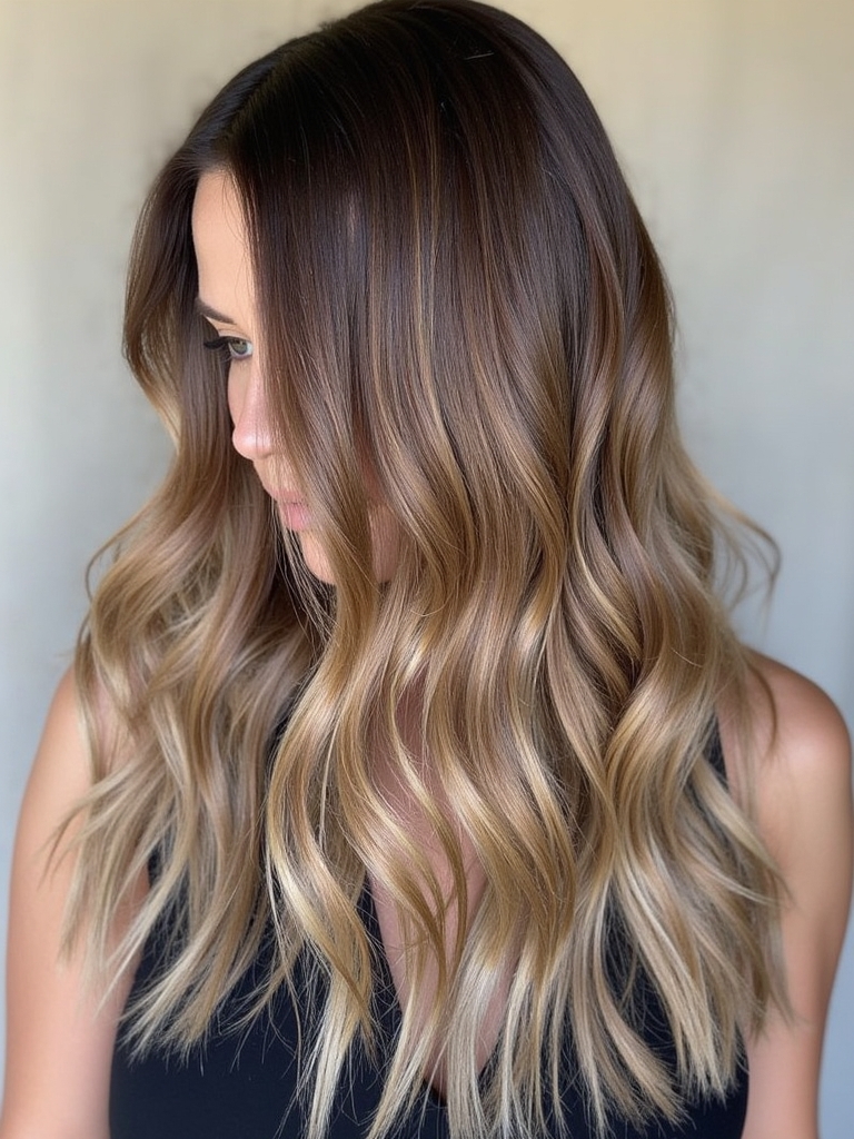 Honey Brown Balayage: Sleek and Straight