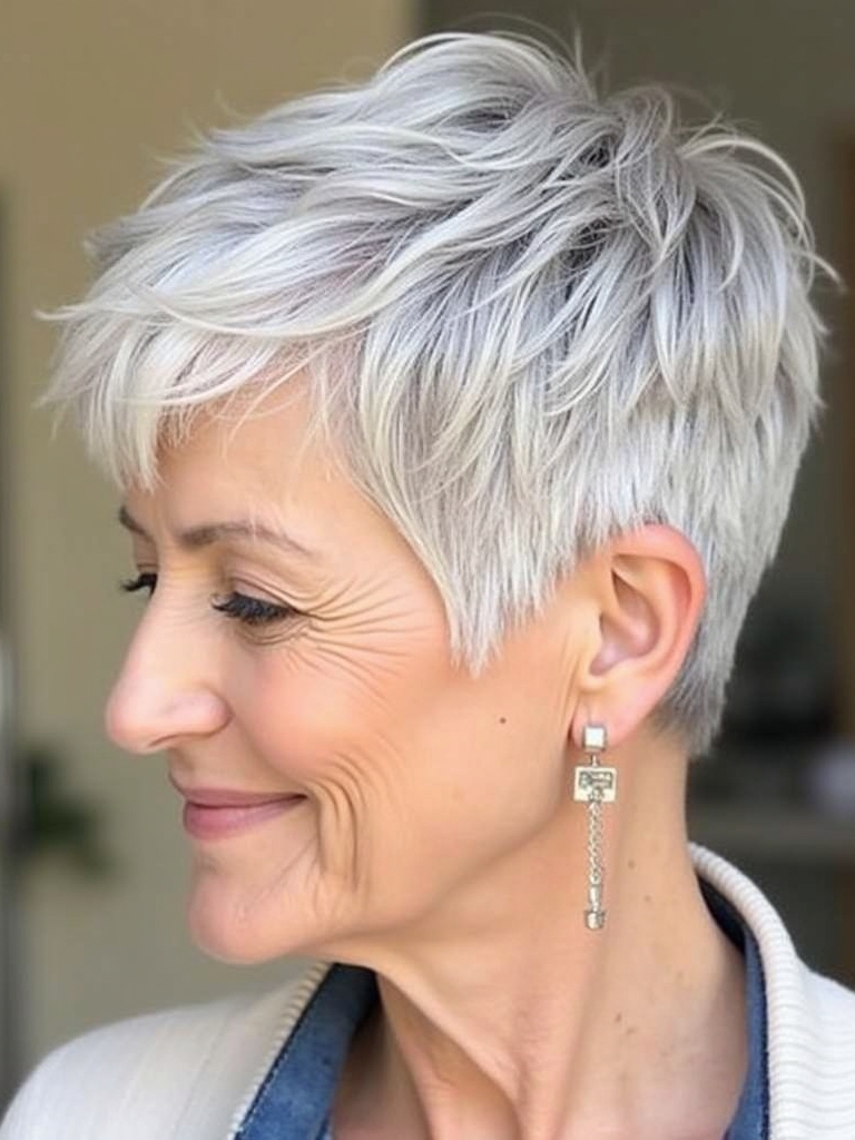 Hairstyles For Thin Hair Fine Over 50: Angled Bob with Feathered Ends