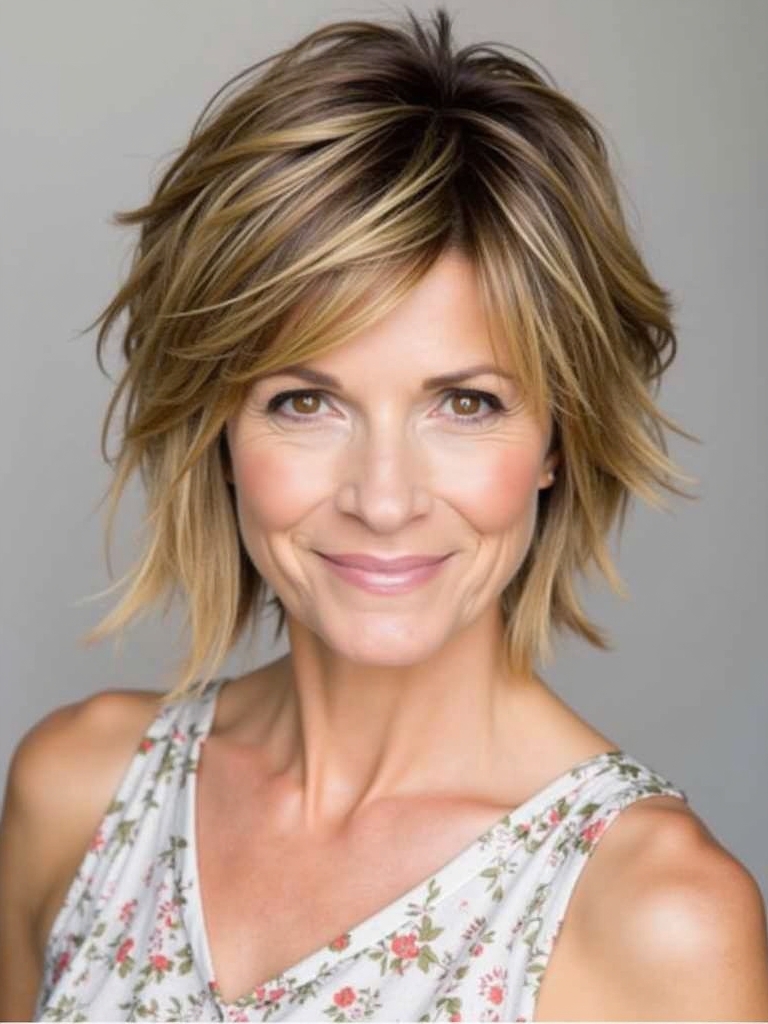 Hairstyles For Thin Hair Fine Over 50: Pixie with Choppy Layers and Highlights