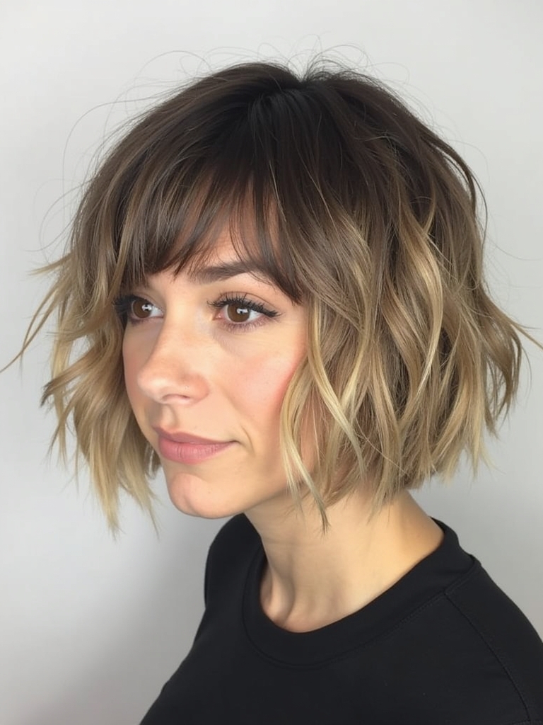Angled Bob Haircut with Bangs and Highlights