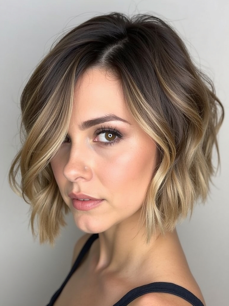 Angled Bob Haircut for Round Faces
