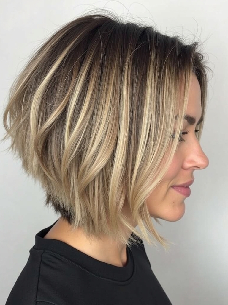 Angled Bob Haircut with Voluminous Crown