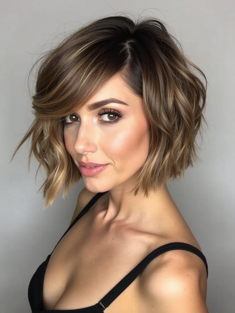 Angled Bob Haircut with Textured Ends
