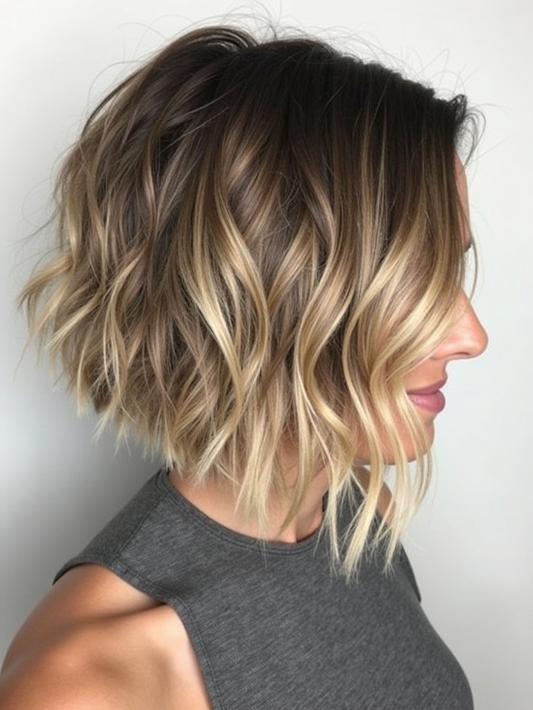 Angled Bob Haircut with Highlights