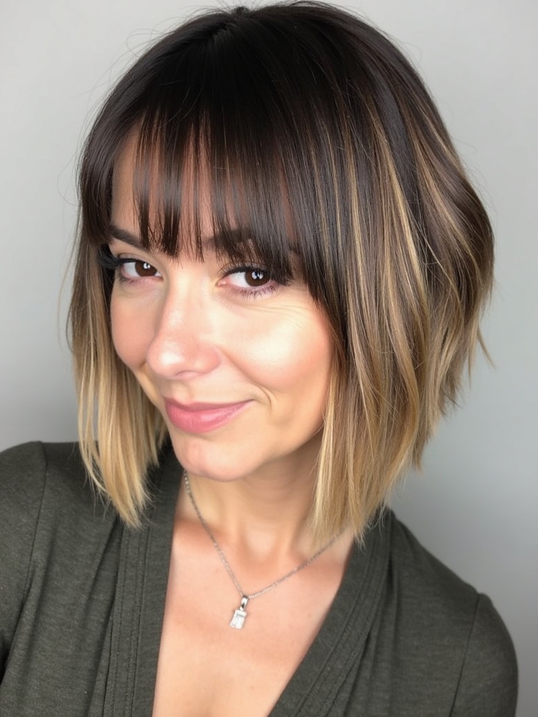 Angled Bob Haircut with Dark Brown Hair