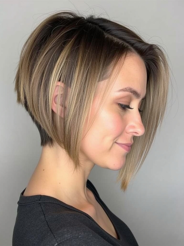 Angled Bob Haircut with Rooted Blonde