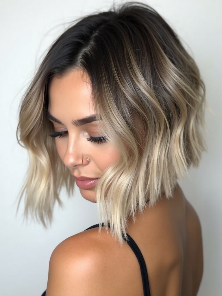 Wavy Angled Bob Haircut