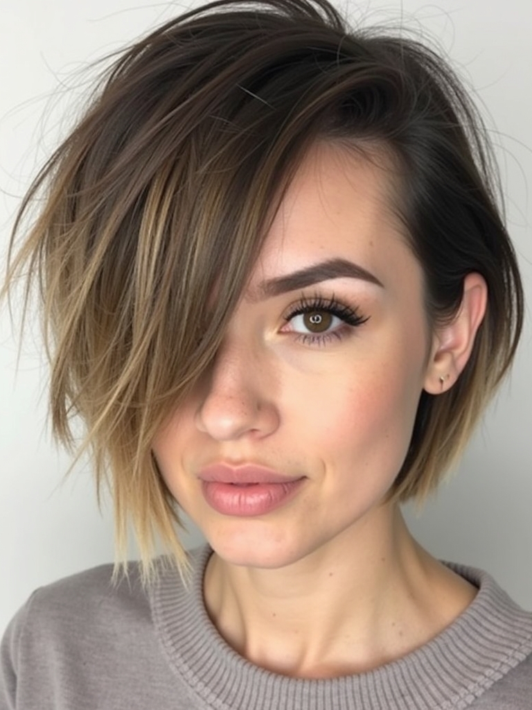 Angled Bob Haircut with Shaggy Texture