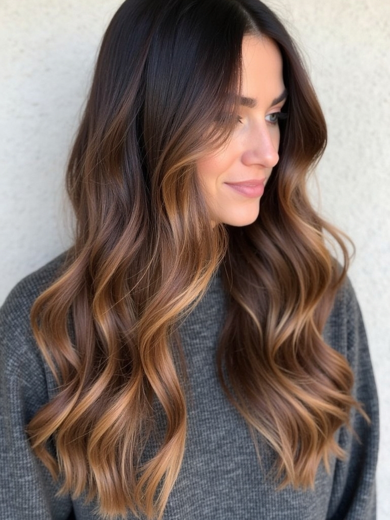 Caramel Balayage with a Center Part