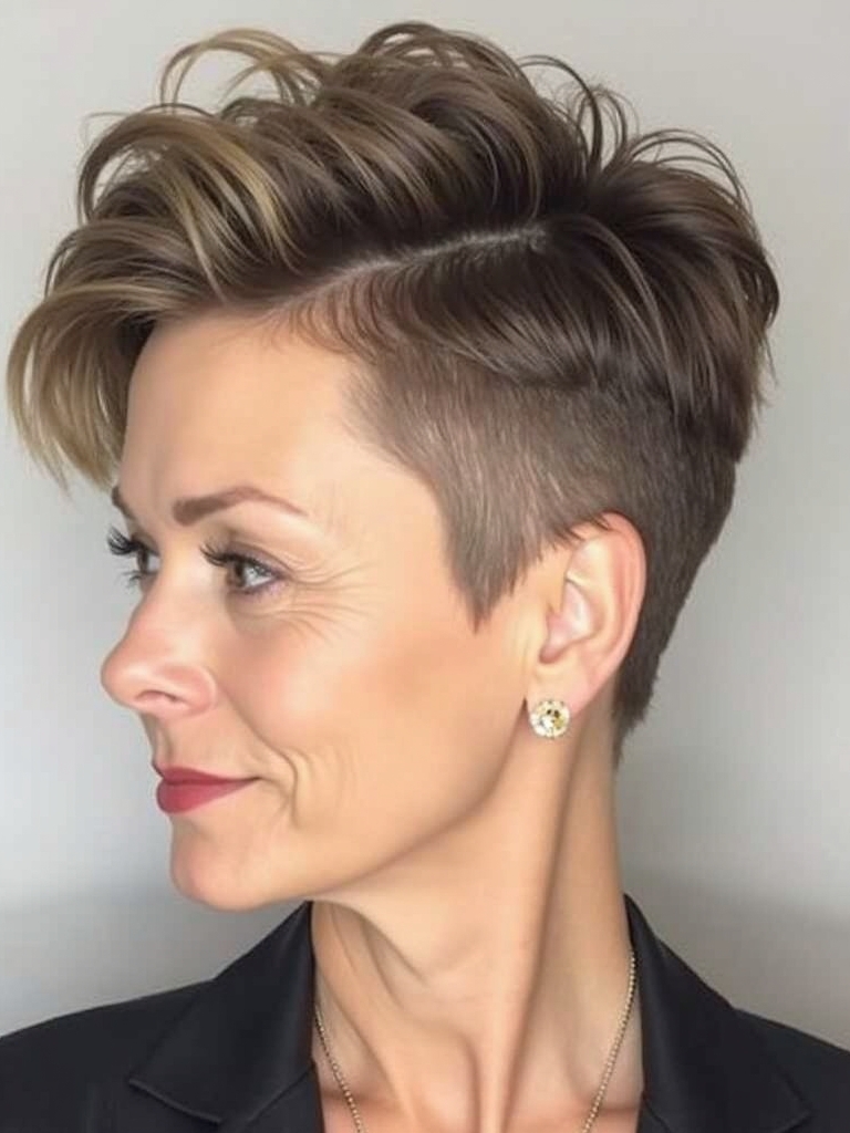 Hairstyles For Thin Hair Fine Over 50: Layered Pixie with Lifted Crown