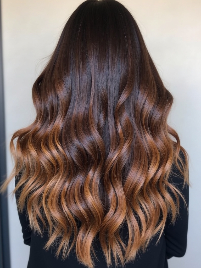 Caramel Balayage with Curtain Bangs