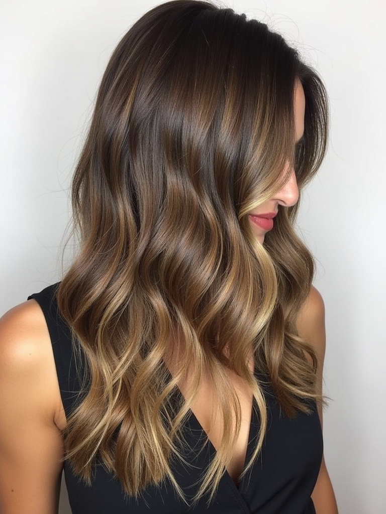 Caramel Balayage with Dark Roots