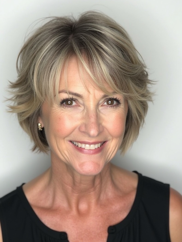 Hairstyles For Thin Hair Fine Over 50: Rounded Bob with Center Part