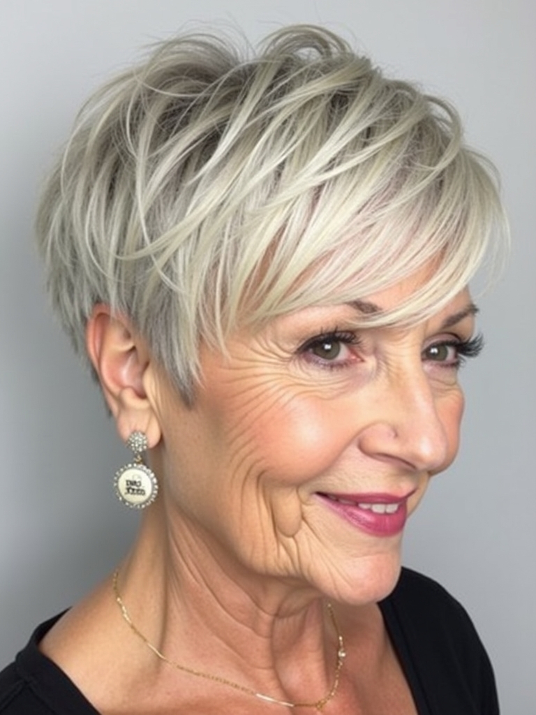 Hairstyles For Thin Hair Fine Over 50: Tapered Pixie with Textured Top