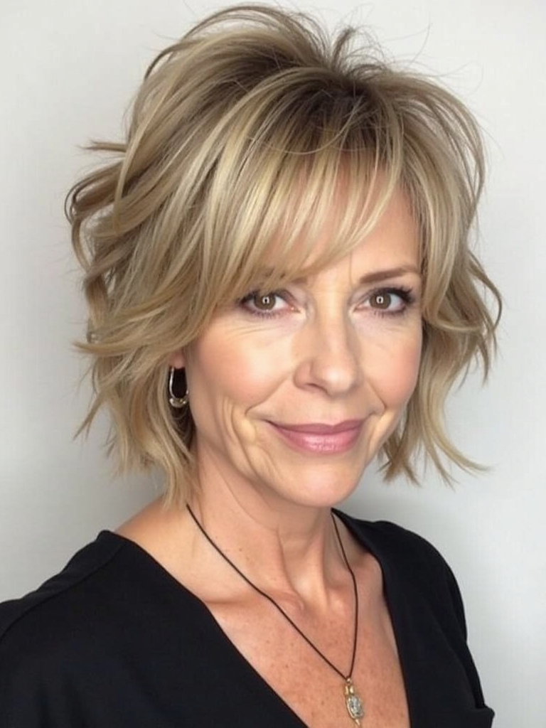 Hairstyles For Thin Hair Fine Over 50: Layered Lob with Face-Framing Highlights