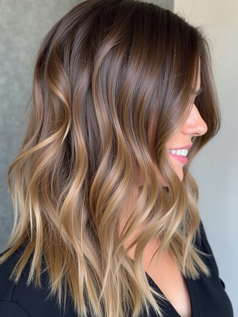 Honey Brown Balayage: Caramel Cascade