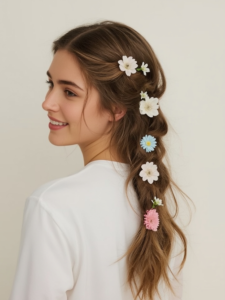 Grad Hairstyles: Waterfall Braid with Flowers