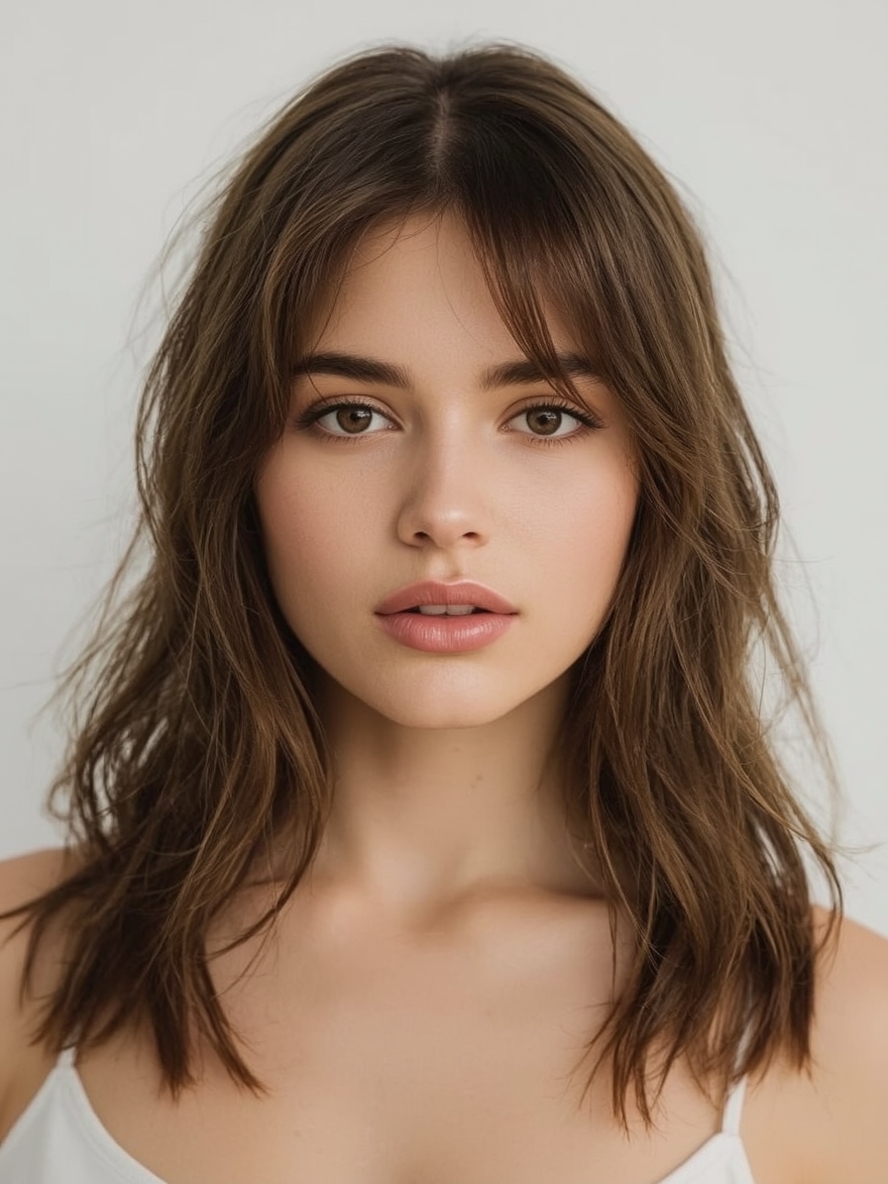 Butterfly Haircut Long Hair For Round Face: Sleek, Layered Length