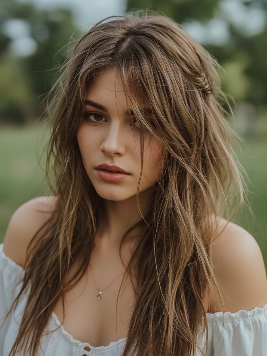 The Classic Butterfly Haircut Long Hair For Round Face