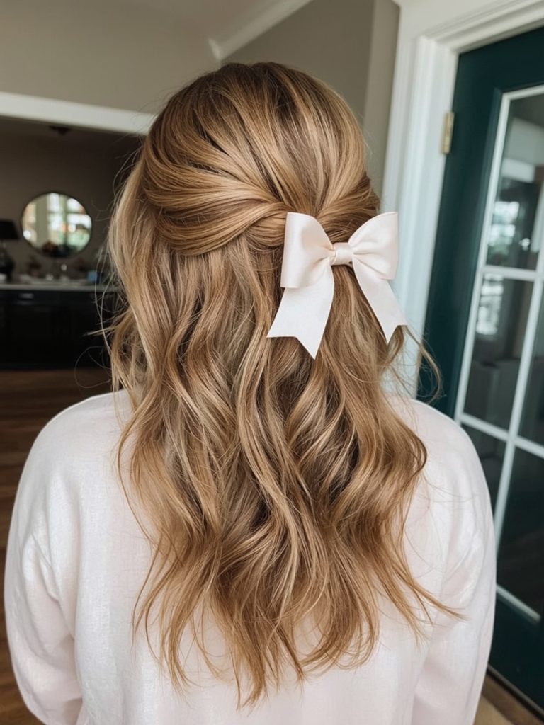 Graduation Hairstyles: Textured Low Ponytail with Ribbon