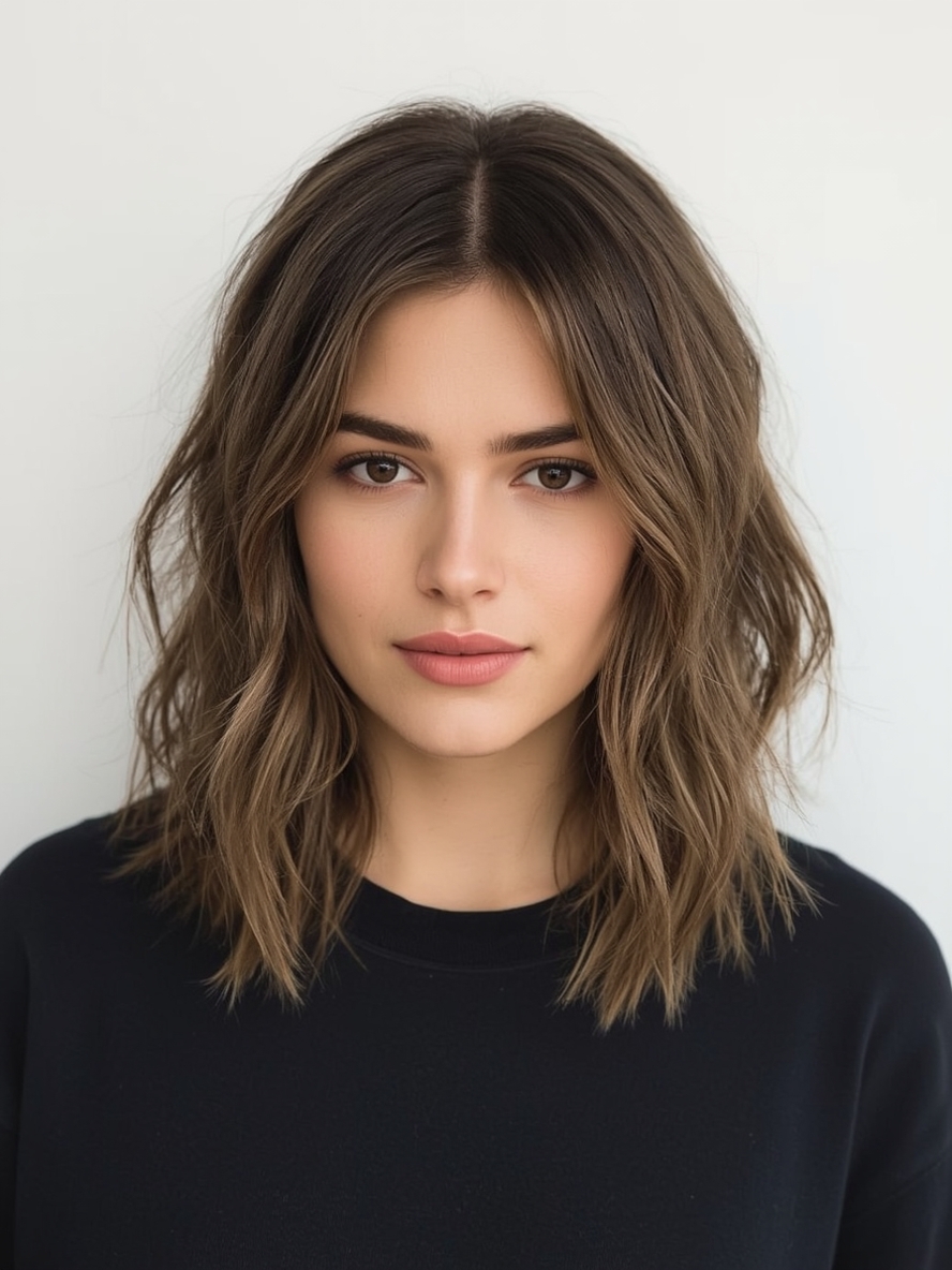 Sholder Length Hairstyle For Thin Hair Fine: Layered Shag with Wispy Bangs