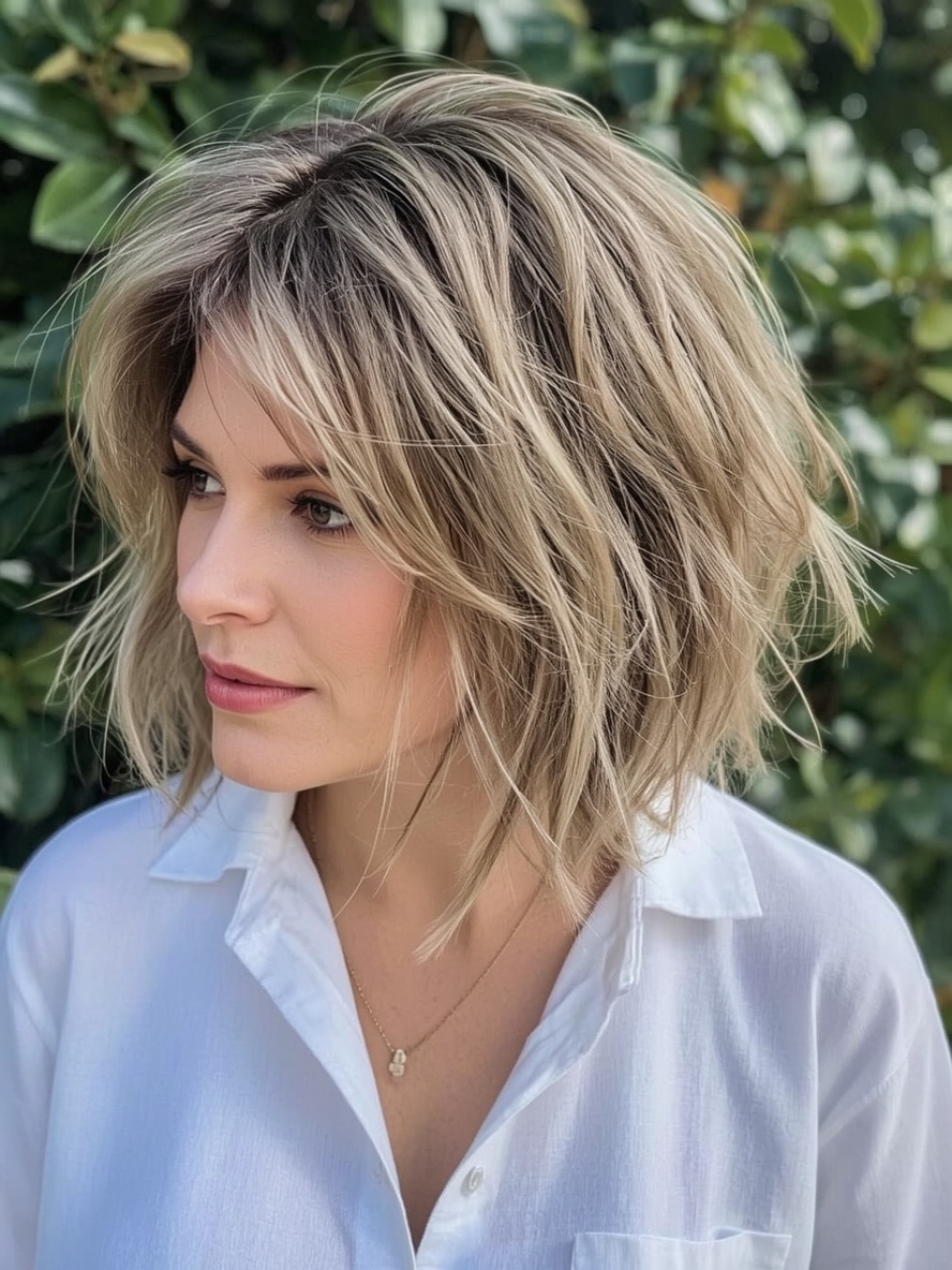 Short Messy Haircuts For Women: Shaggy Bob with Middle Part