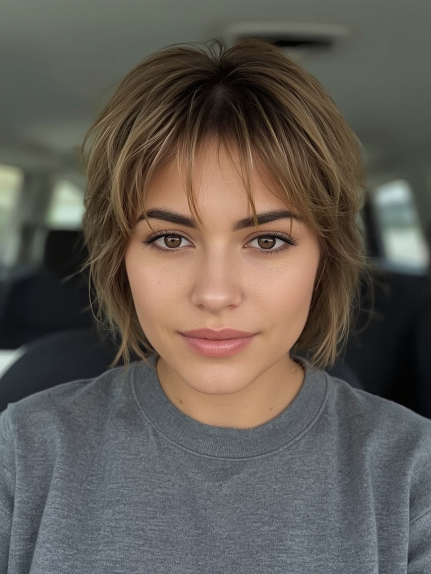 Short Messy Haircuts For Women: Choppy Lob with Beach Waves