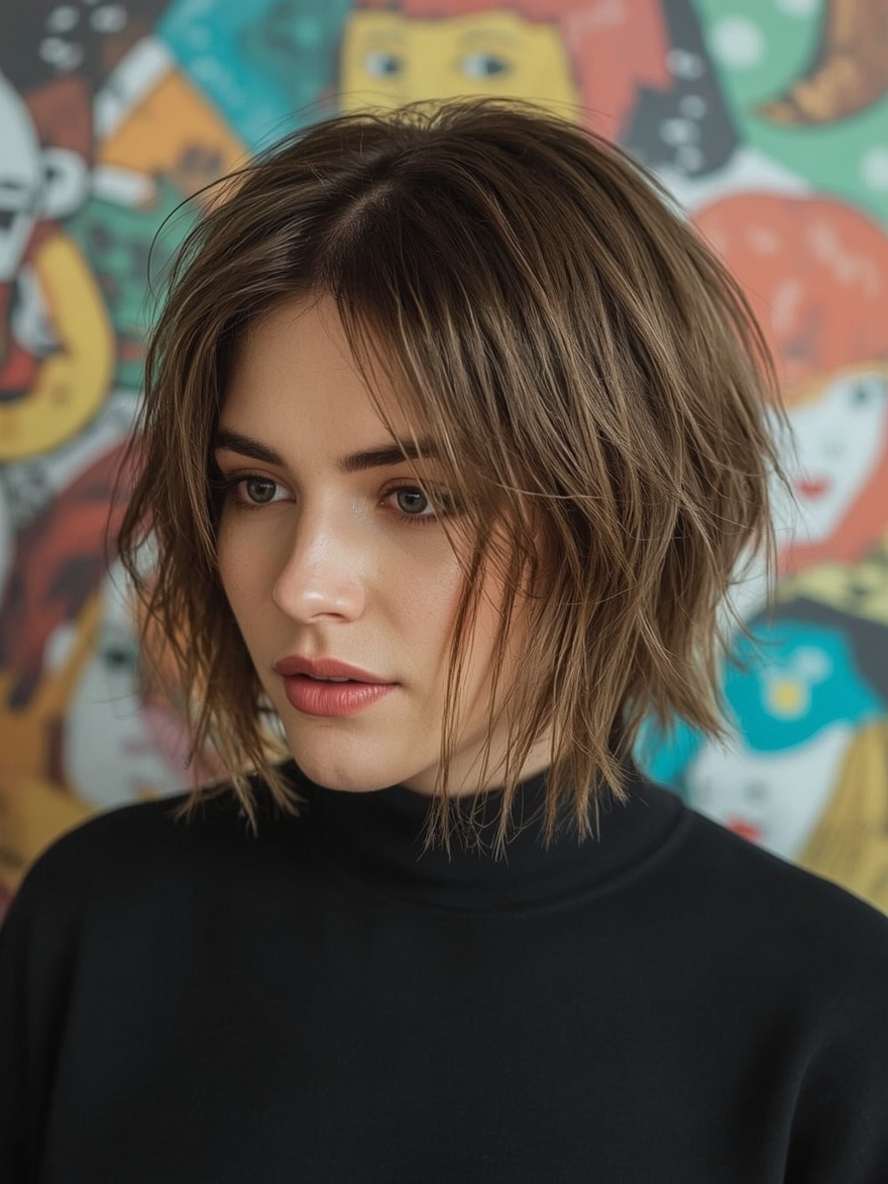 Short Messy Haircuts For Women: Textured Crop with Side-Swept Bangs